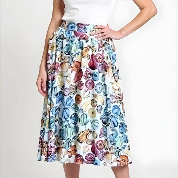 Modcloth NWT Multicolor Fall Gourd Print Fabric Midi Skirt Size 3X - Picture 5 of 8